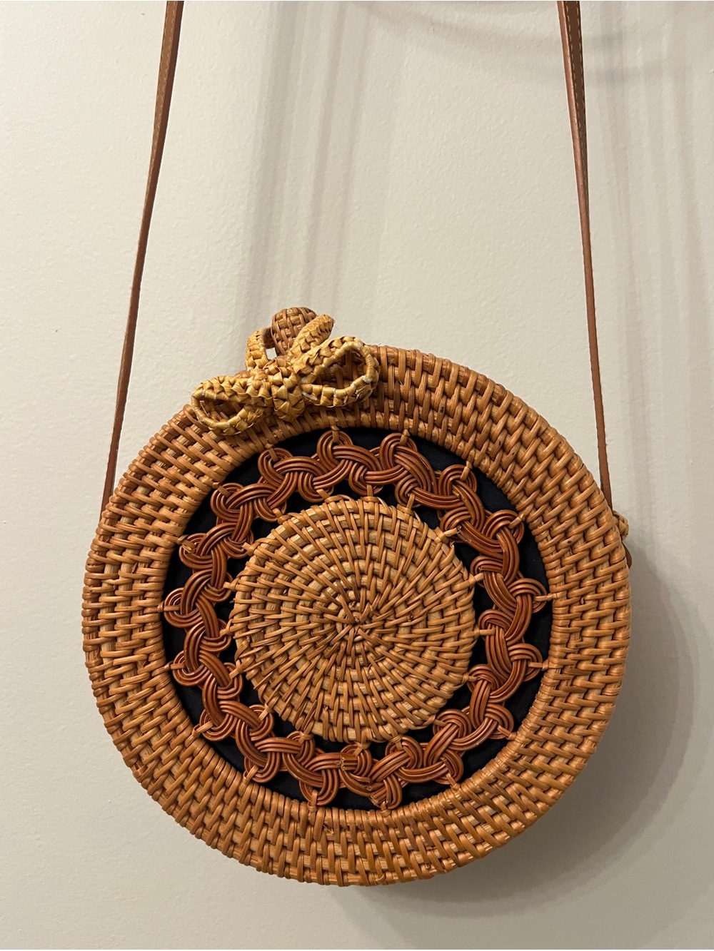 Woven Round Rattan Crossbody Bag - Straw Studios